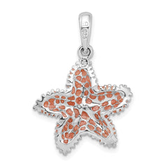 De-Ani Sterling Silver Rhodium-Plated Polished Enameled Starfish Pendant QC9785