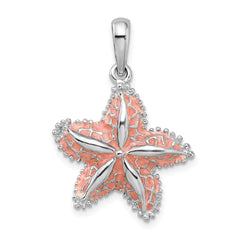 De-Ani Sterling Silver Rhodium-Plated Polished Enameled Starfish Pendant QC9785