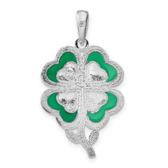 De-Ani Sterling Silver Rhodium-Plated Polished Enameled 4-Leaf Clover Pendant QC9786