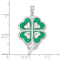 De-Ani Sterling Silver Rhodium-Plated Polished Enameled 4-Leaf Clover Pendant QC9786