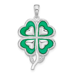 De-Ani Sterling Silver Rhodium-Plated Polished Enameled 4-Leaf Clover Pendant QC9786
