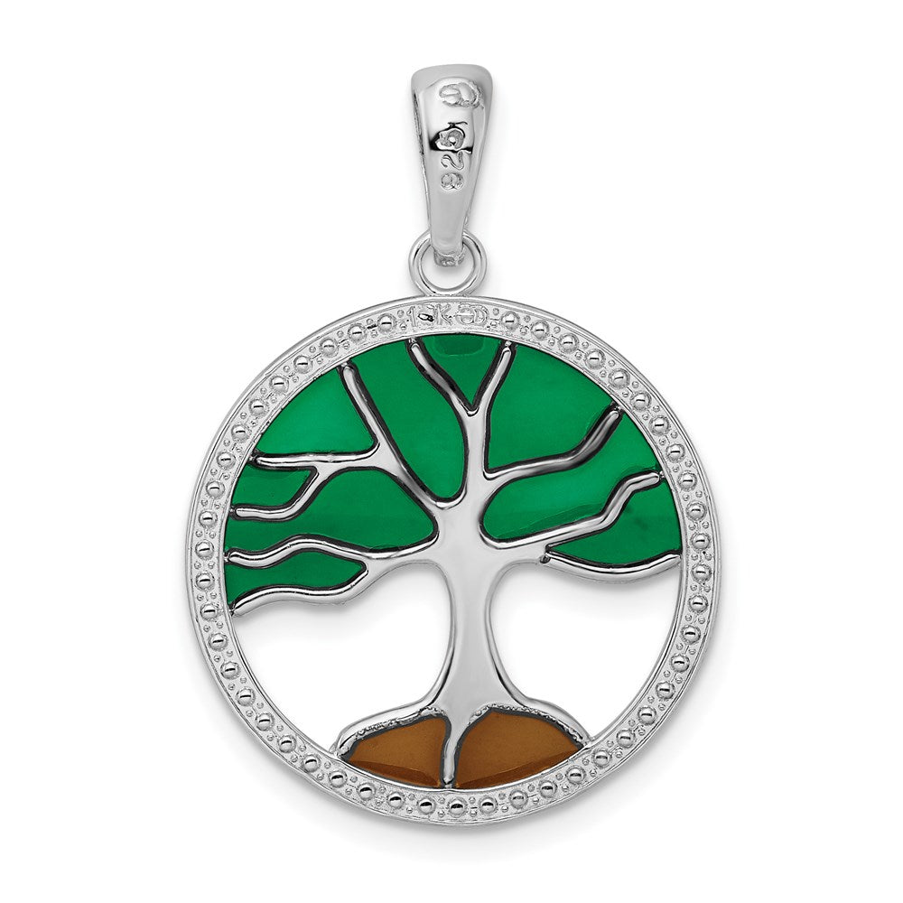 De-Ani Sterling Silver Rhodium-Plated Polished Enameled Tree of Life Pendant QC9789
