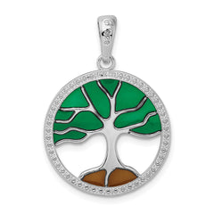 De-Ani Sterling Silver Rhodium-Plated Polished Enameled Tree of Life Pendant QC9789