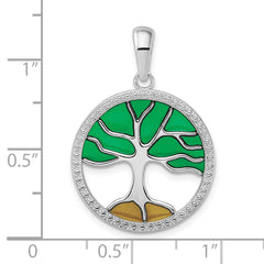 De-Ani Sterling Silver Rhodium-Plated Polished Enameled Tree of Life Pendant QC9789