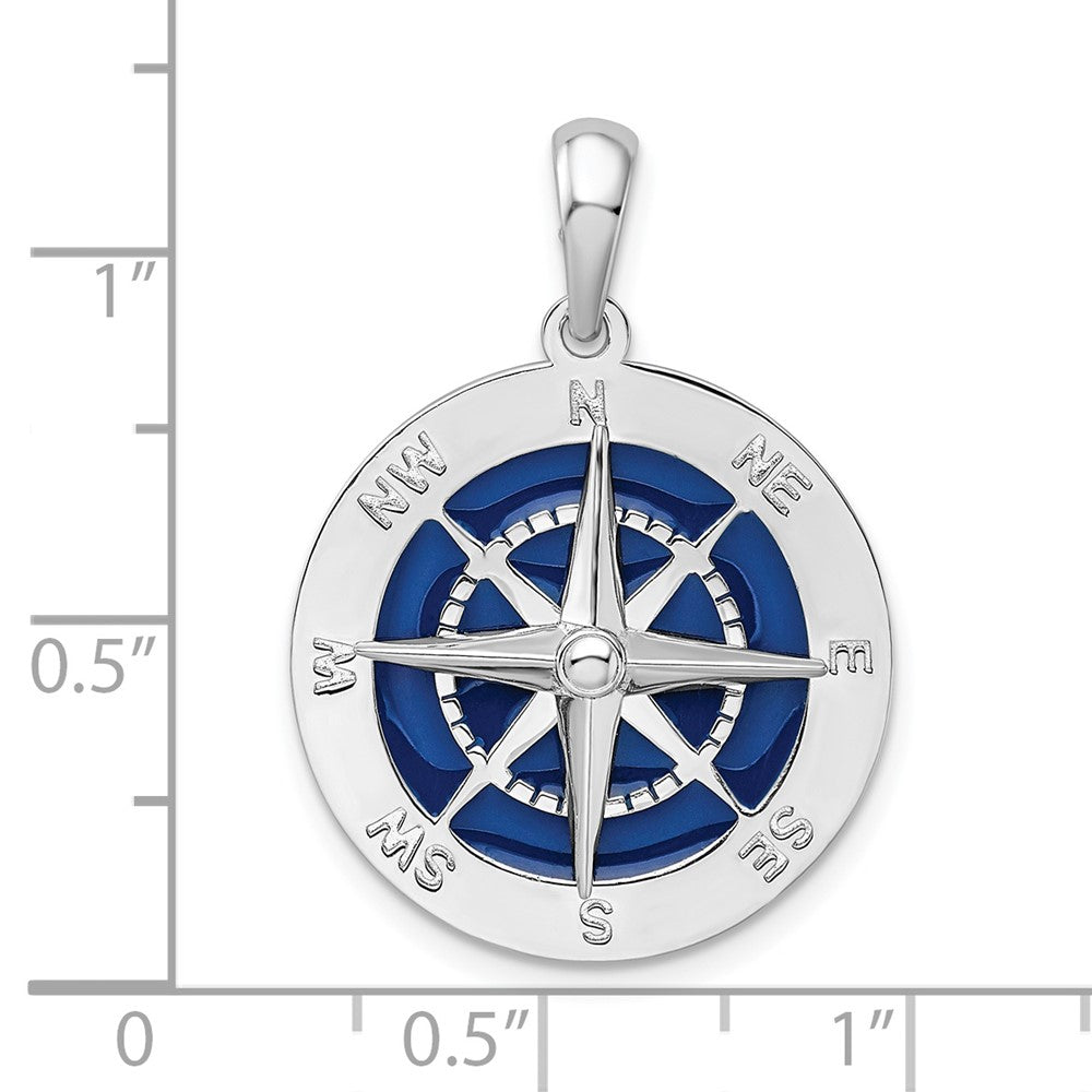 De-Ani Sterling Silver Rhodium-Plated Polished Enameled Large Compass Pendant QC9790