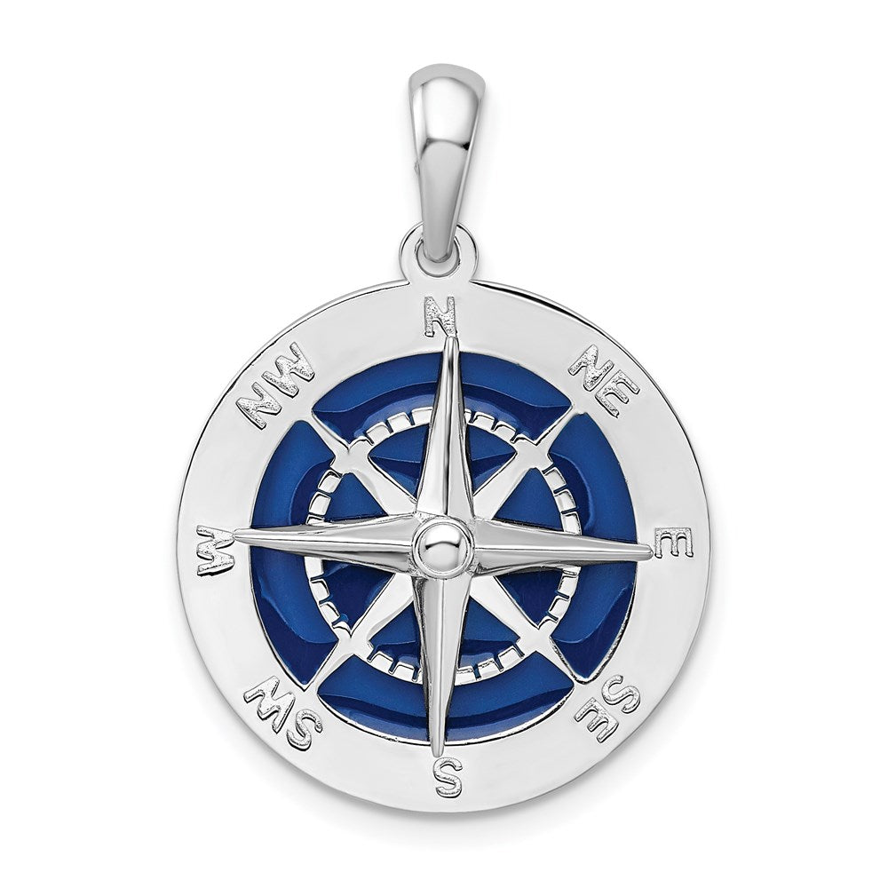 De-Ani Sterling Silver Rhodium-Plated Polished Enameled Large Compass Pendant QC9790