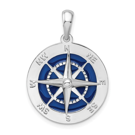 De-Ani Sterling Silver Rhodium-Plated Polished Enameled Large Compass Pendant QC9790