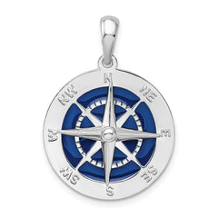 De-Ani Sterling Silver Rhodium-Plated Polished Enameled Large Compass Pendant QC9790