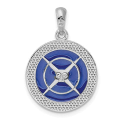 De-Ani Sterling Silver Rhodium-Plated Polished Enameled Compass Pendant QC9791