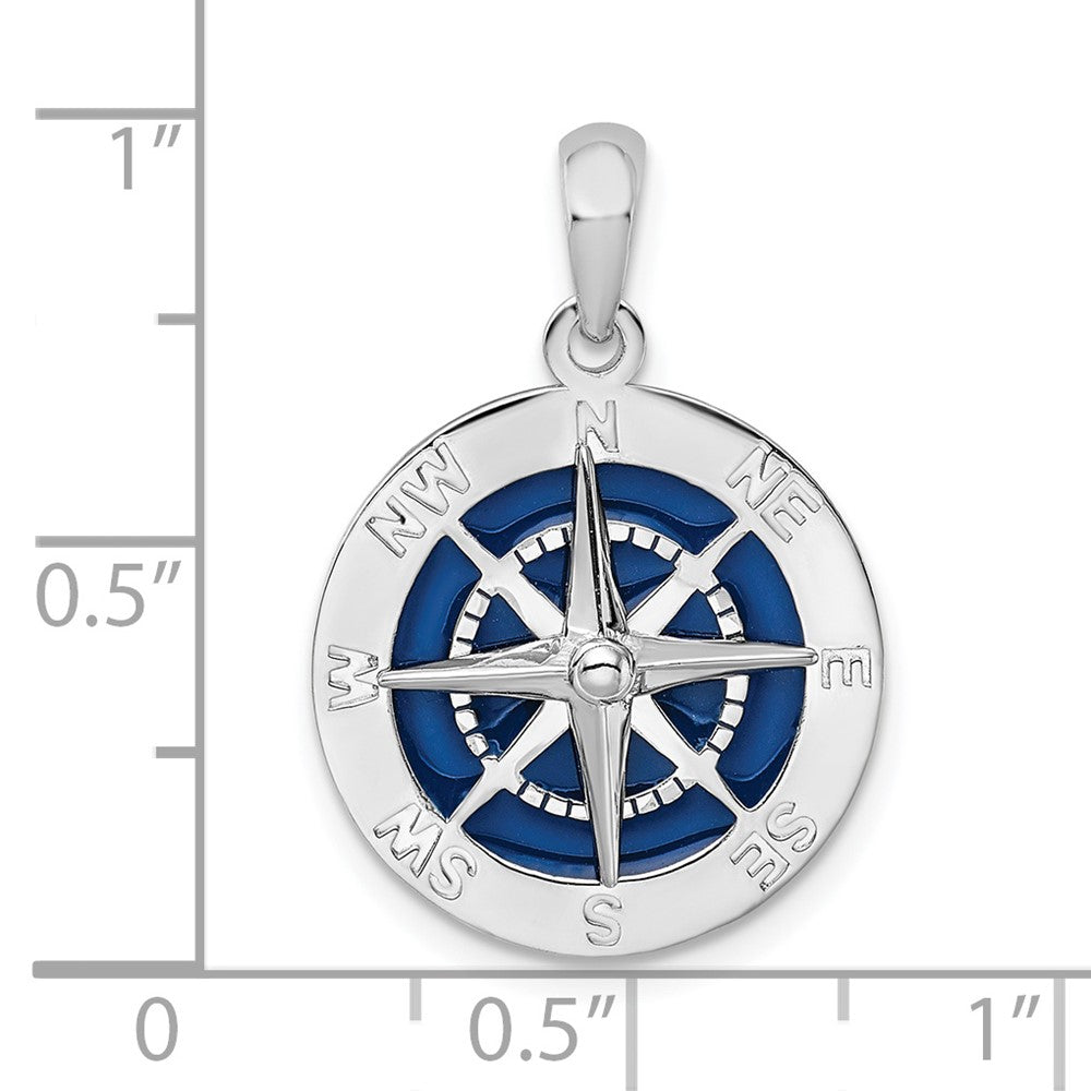 De-Ani Sterling Silver Rhodium-Plated Polished Enameled Compass Pendant QC9791