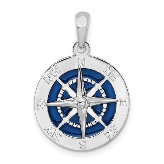 De-Ani Sterling Silver Rhodium-Plated Polished Enameled Compass Pendant QC9791