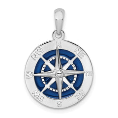De-Ani Sterling Silver Rhodium-Plated Polished Enameled Compass Pendant QC9791