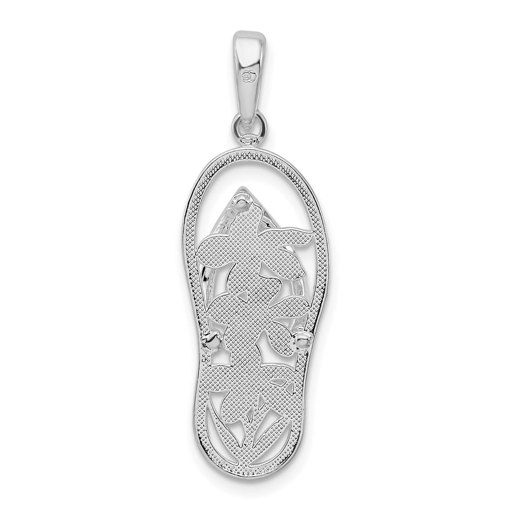 De-Ani Sterling Silver Rhodium-Plated 3D Cut-Out Flowers Flip-flop Pendant QC9802