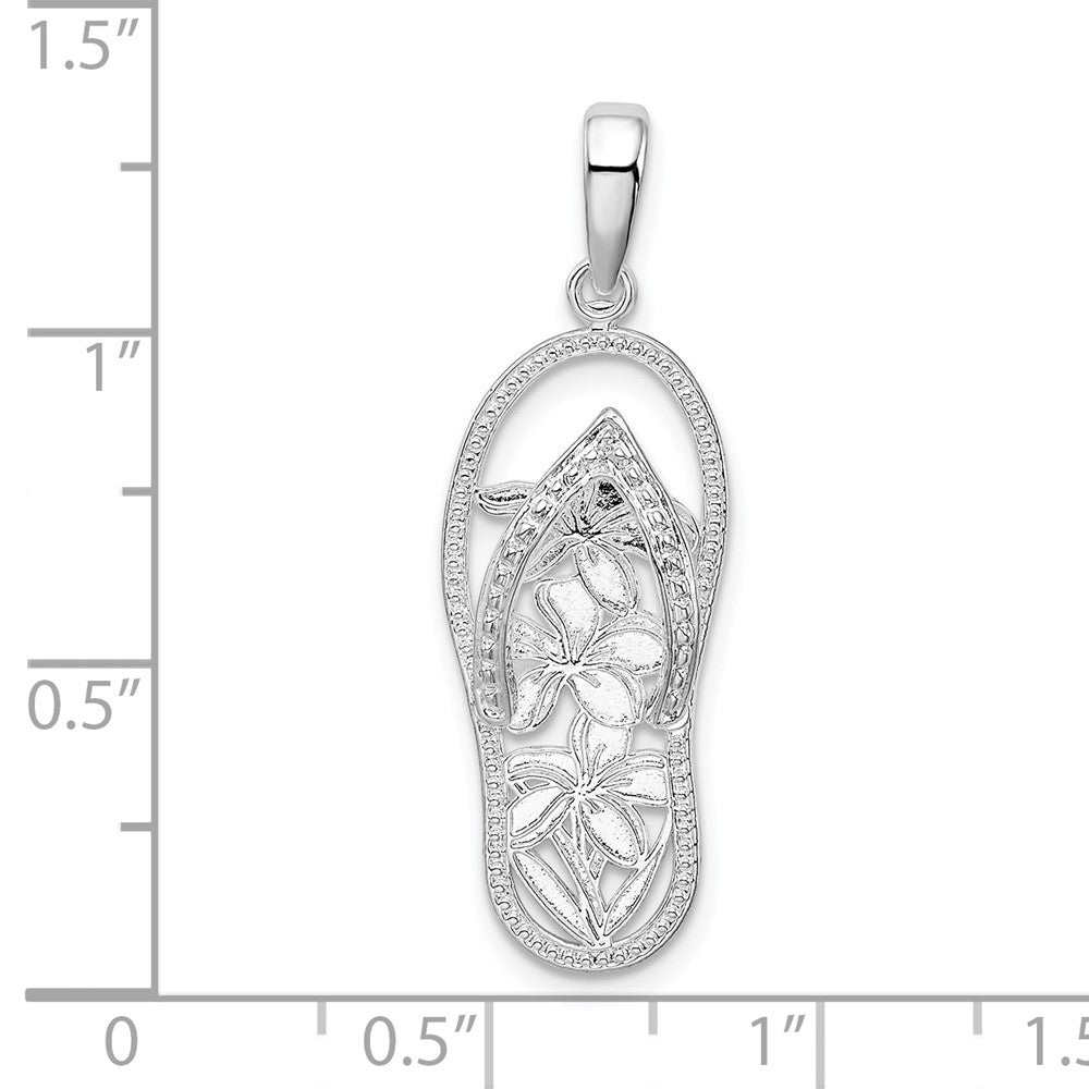 De-Ani Sterling Silver Rhodium-Plated 3D Cut-Out Flowers Flip-flop Pendant QC9802