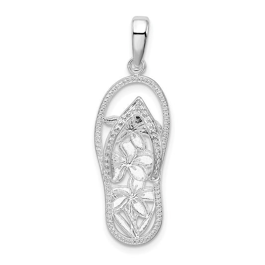 De-Ani Sterling Silver Rhodium-Plated 3D Cut-Out Flowers Flip-flop Pendant QC9802