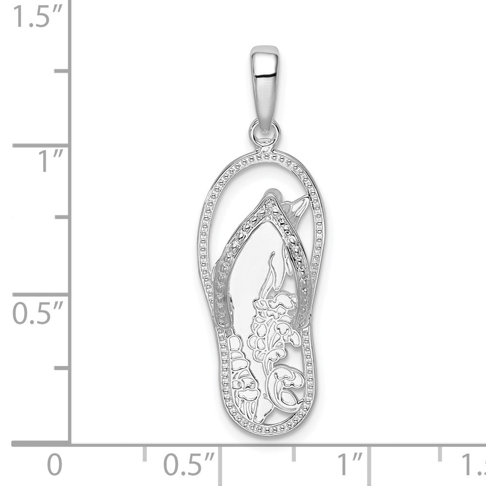 De-Ani Sterling Silver Rhodium-Plated 3D Cut-Out Dolphin Flip-flop Pendant QC9803