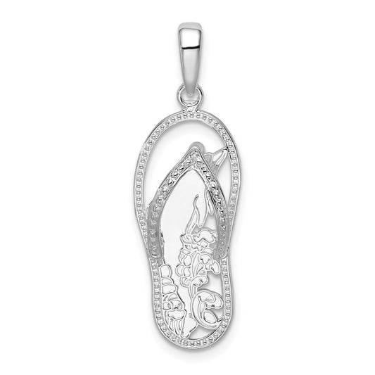 De-Ani Sterling Silver Rhodium-Plated 3D Cut-Out Dolphin Flip-flop Pendant QC9803