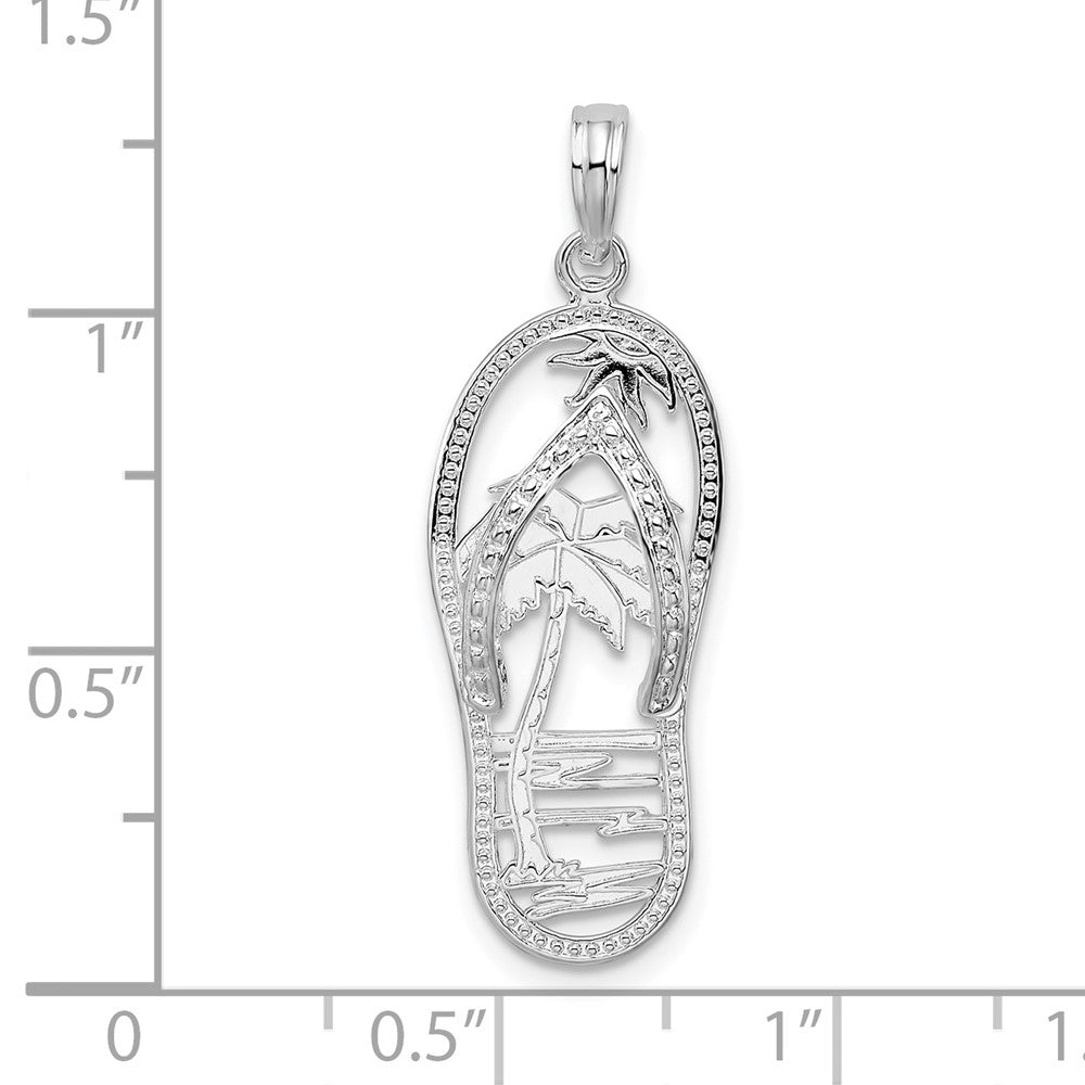 De-Ani Sterling Silver Rhodium-plated Polished 3D Cut-Out Palm Tree Flip-flop Pendant QC9804