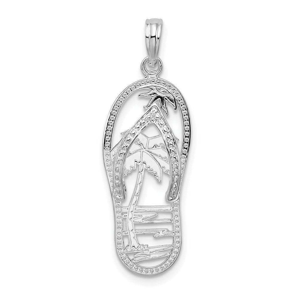 De-Ani Sterling Silver Rhodium-plated Polished 3D Cut-Out Palm Tree Flip-flop Pendant QC9804