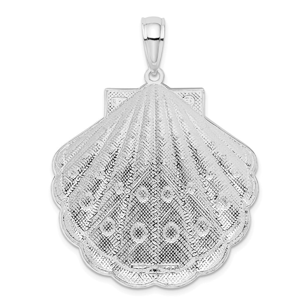 De-Ani Sterling Silver Rhodium-Plated Diamond-Cut Large Scallop Shell Pendant QC9806