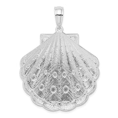 De-Ani Sterling Silver Rhodium-Plated Diamond-Cut Large Scallop Shell Pendant QC9806