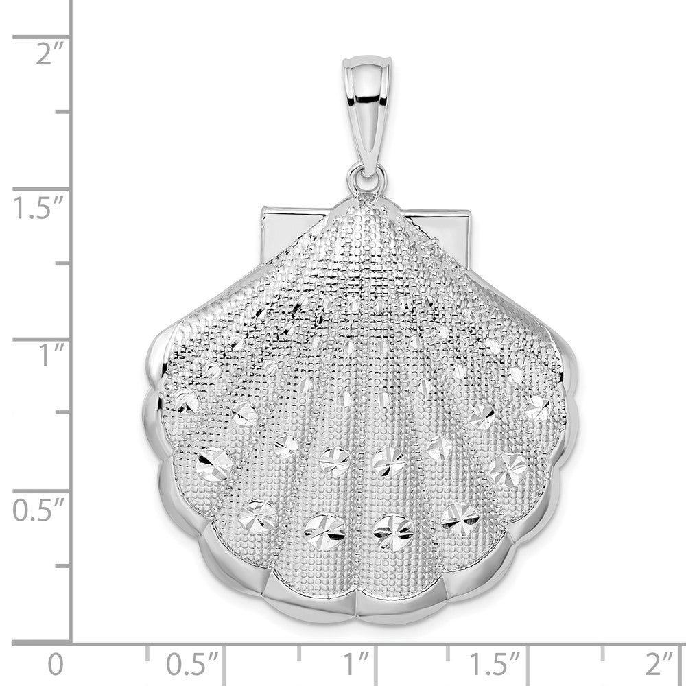 De-Ani Sterling Silver Rhodium-Plated Diamond-Cut Large Scallop Shell Pendant QC9806