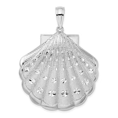 De-Ani Sterling Silver Rhodium-Plated Diamond-Cut Large Scallop Shell Pendant QC9806