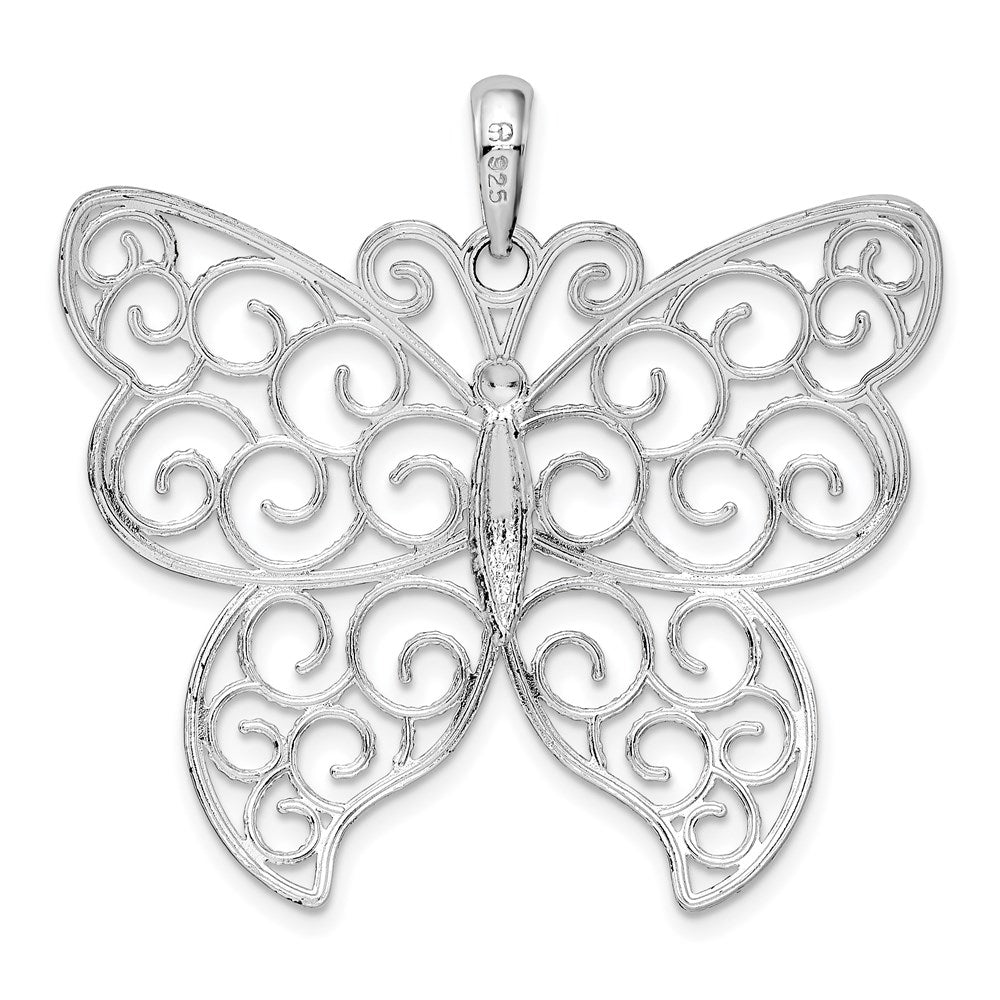 De-Ani Sterling Silver Rhodium-Plated Large Beaded Filigree Butterfly Pendant QC9807
