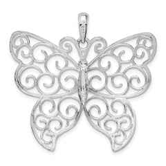 De-Ani Sterling Silver Rhodium-Plated Large Beaded Filigree Butterfly Pendant QC9807