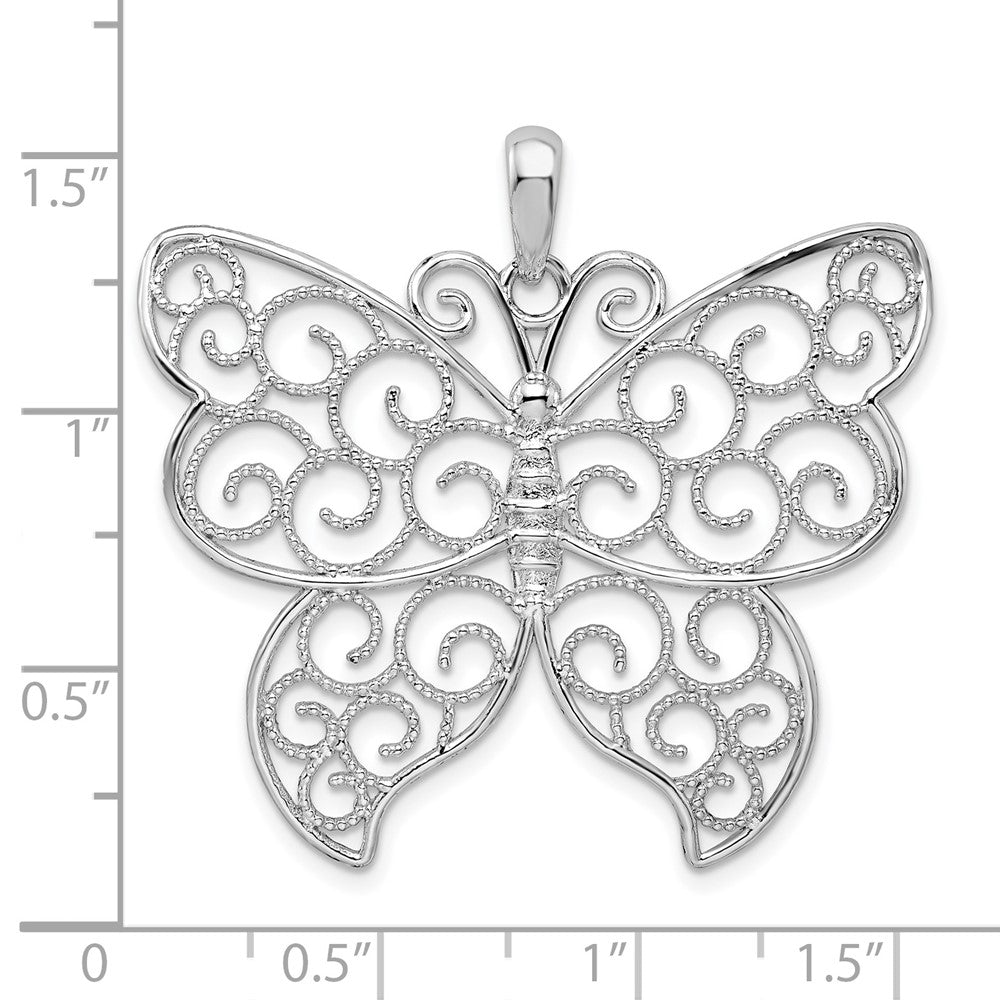 De-Ani Sterling Silver Rhodium-Plated Large Beaded Filigree Butterfly Pendant QC9807