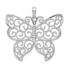De-Ani Sterling Silver Rhodium-Plated Large Beaded Filigree Butterfly Pendant QC9807