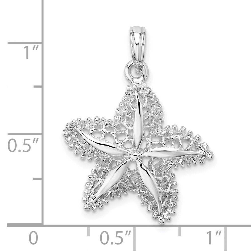 De-Ani Sterling Silver Rhodium-Plated Polished Cut-Out Filigree Starfish Pendant QC9809