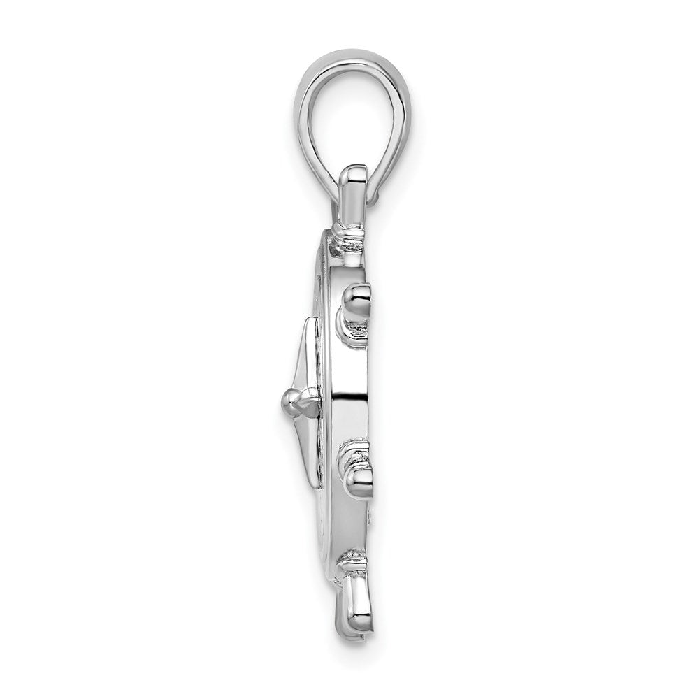 De-Ani Sterling Silver Rhodium-Plated Polished Ships Wheel with Compass Pendant QC9810