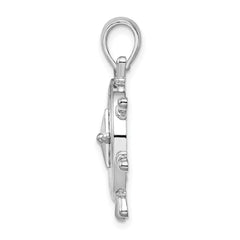 De-Ani Sterling Silver Rhodium-Plated Polished Ships Wheel with Compass Pendant QC9810