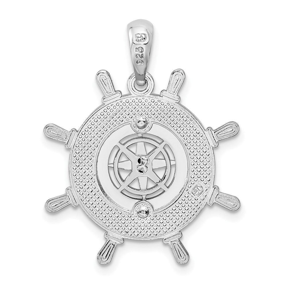 De-Ani Sterling Silver Rhodium-Plated Polished Ships Wheel with Compass Pendant QC9810