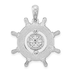 De-Ani Sterling Silver Rhodium-Plated Polished Ships Wheel with Compass Pendant QC9810