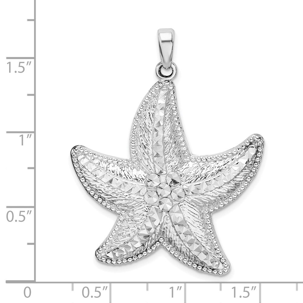 De-Ani Sterling Silver Rhodium-plated Polished Diamond-Cut Large Starfish Pendant QC9812