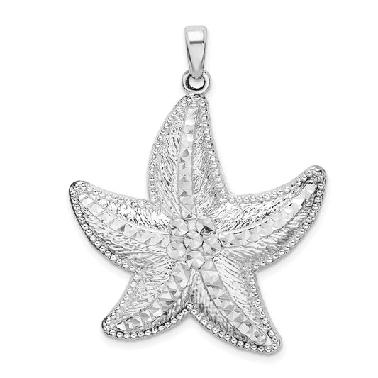 De-Ani Sterling Silver Rhodium-plated Polished Diamond-Cut Large Starfish Pendant QC9812