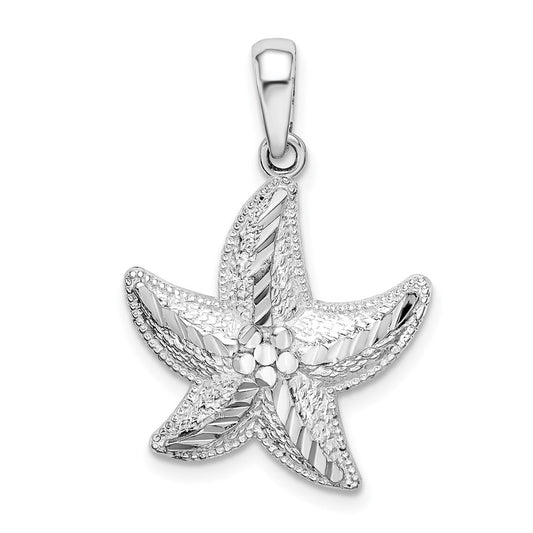 De-Ani Sterling Silver Rhodium-Plated Diamond-Cut Small Starfish Pendant QC9813