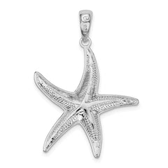 De-Ani Sterling Silver Rhodium-plated Textured Diamond-Cut Starfish Pendant QC9814