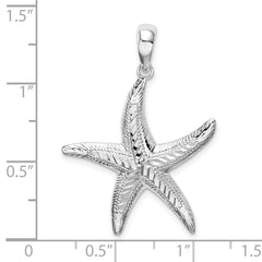 De-Ani Sterling Silver Rhodium-plated Textured Diamond-Cut Starfish Pendant QC9814