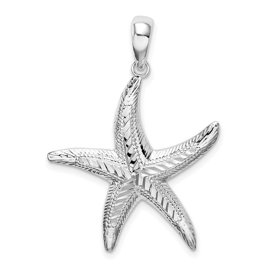 De-Ani Sterling Silver Rhodium-plated Textured Diamond-Cut Starfish Pendant QC9814