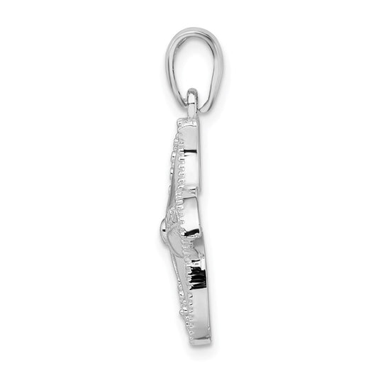 De-Ani Sterling Silver Rhodium-plated Polished Diamond-Cut Starfish Pendant QC9815