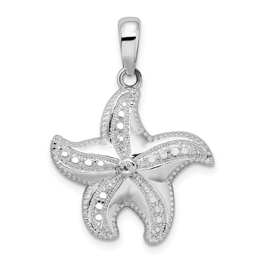De-Ani Sterling Silver Rhodium-plated Polished Diamond-Cut Starfish Pendant QC9815