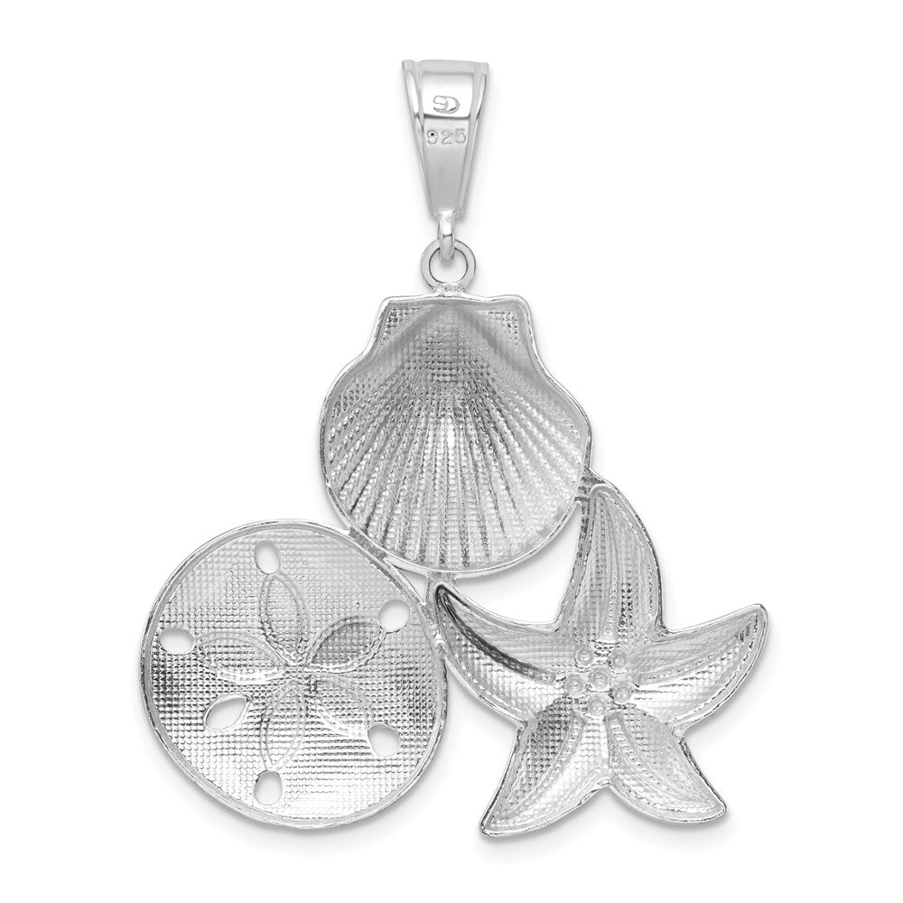 De-Ani Sterling Silver Rhodium-plated Polished and Textured Sea Life Pendant QC9816