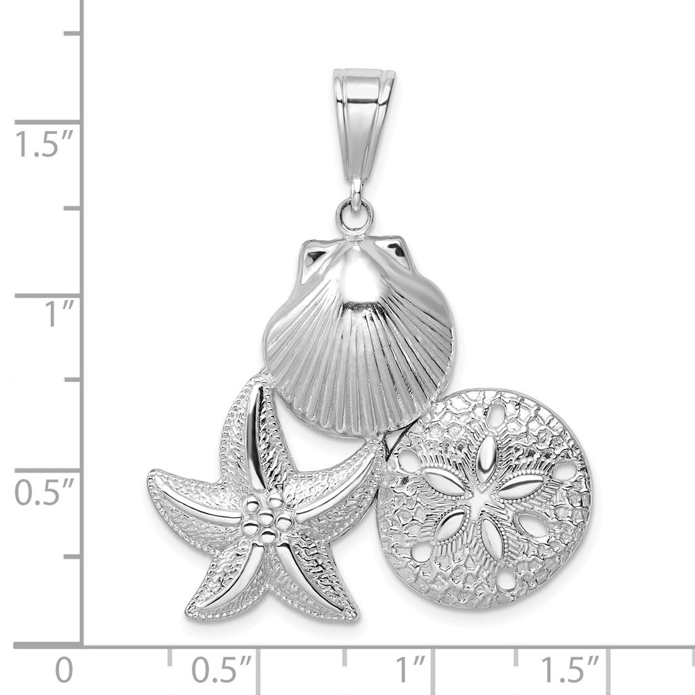 De-Ani Sterling Silver Rhodium-plated Polished and Textured Sea Life Pendant QC9816