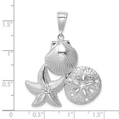 De-Ani Sterling Silver Rhodium-plated Polished and Textured Sea Life Pendant QC9816