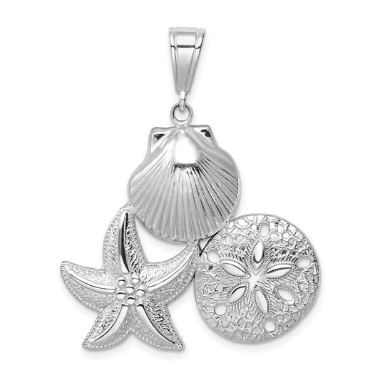 De-Ani Sterling Silver Rhodium-plated Polished and Textured Sea Life Pendant QC9816