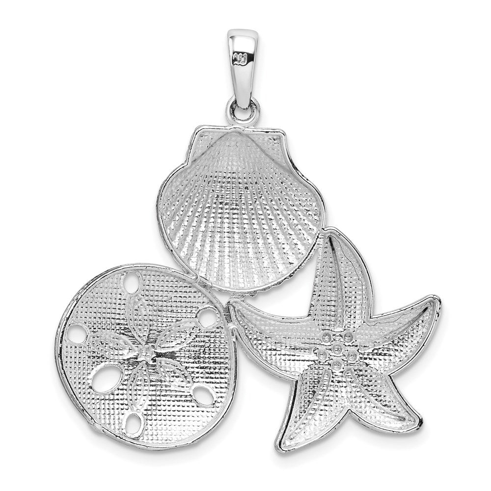 De-Ani Sterling Silver Rhodium-plated Polished and Diamond-Cut Sea Life Pendant QC9817
