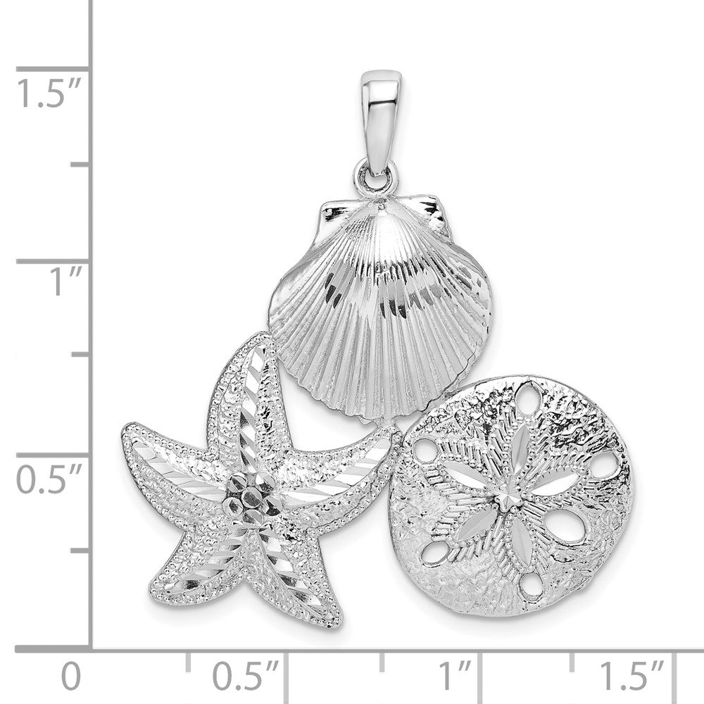 De-Ani Sterling Silver Rhodium-plated Polished and Diamond-Cut Sea Life Pendant QC9817